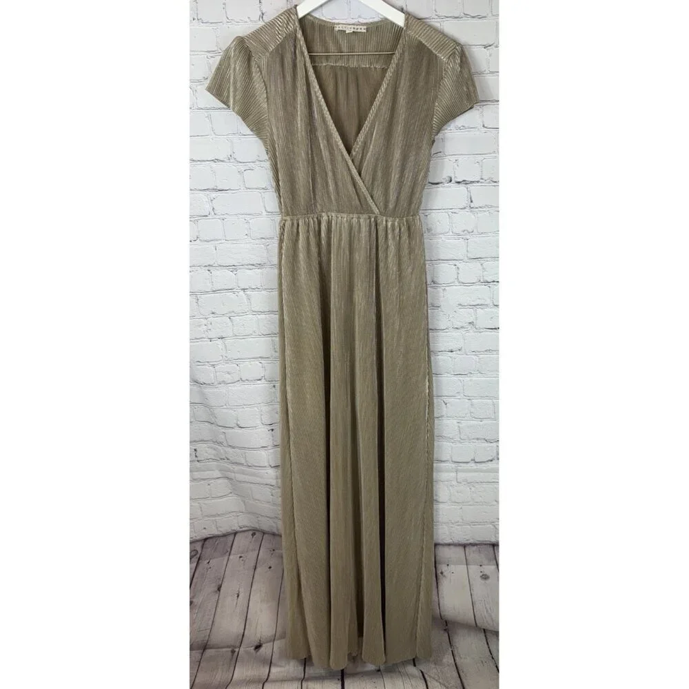 BALTIC BORN Women’s Gold Athena Pleated Maxi Dress Size XS